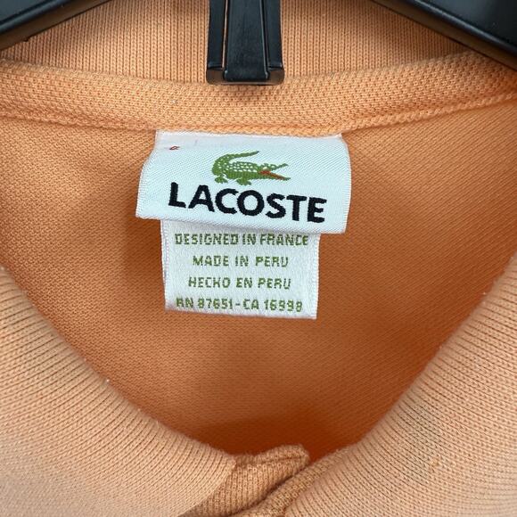Lacoste Men's OrangeShort Sleeve Polo Shirt Crocodile Logo Size 6 XL *STAINS* - Picture 3 of 9